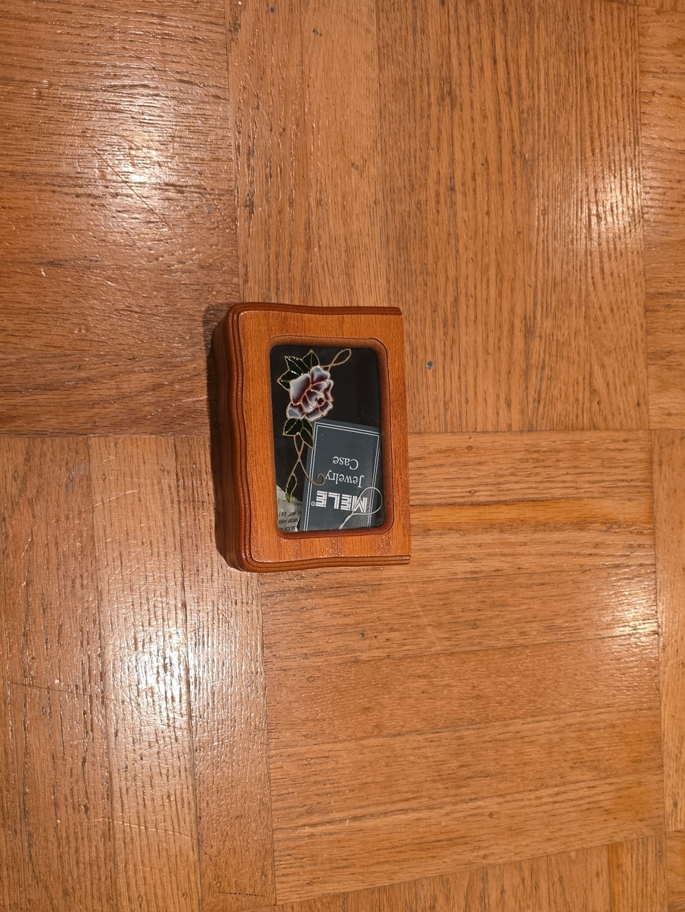 Wooden Jewelry Case with Floral Inlay - Brown